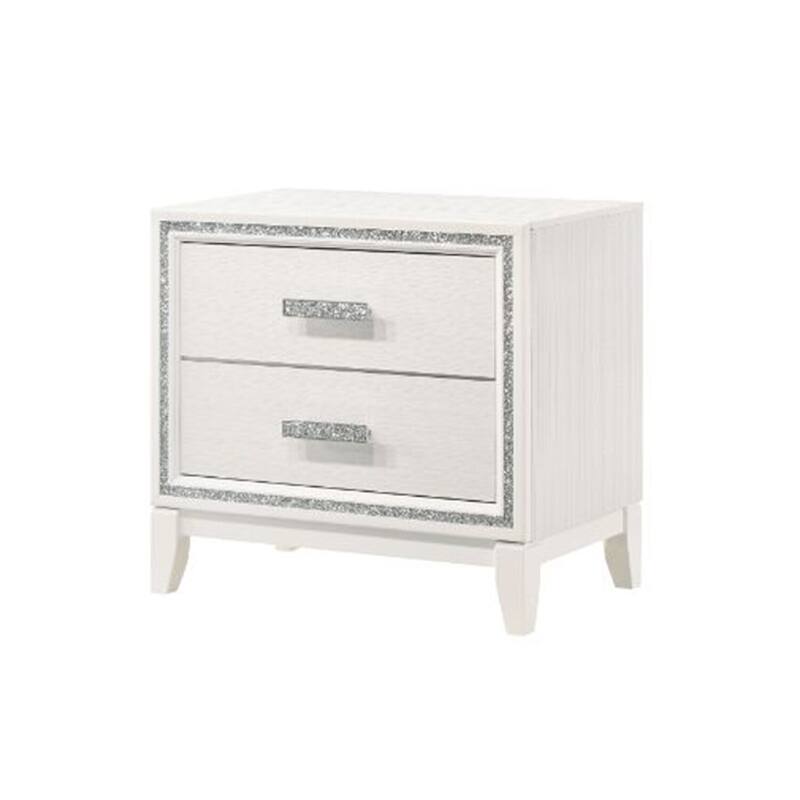 White/Silver 2 Drawer 17 in. W Nightstand with Trimmed Edge Design