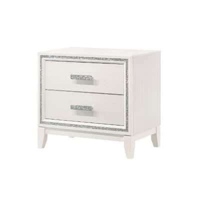 White/Silver 2 Drawer 17 in. W Nightstand with Trimmed Edge Design