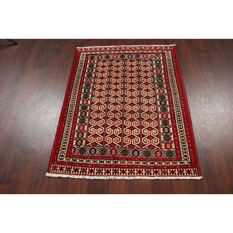 Geometric Persian Balouch Wool Area Rug Handmade Bedroom Carpet - 3'1" x 3'11"