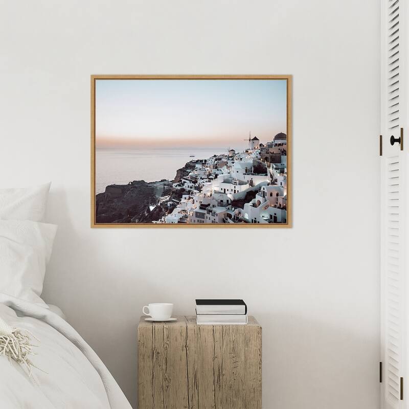 Oias Cliffside Charm Santorini by Bella Eve Framed Canvas Wall Art Print - Sylvie Natural