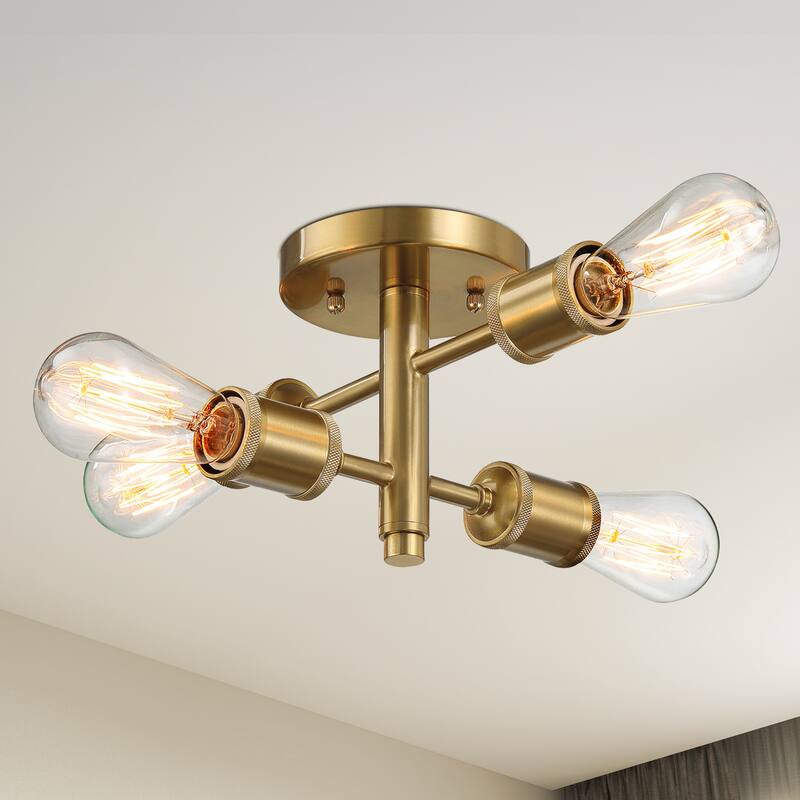 Raleni Retro 4-Light Semi-Flush Mount Ceiling Fixture - Gold Brass