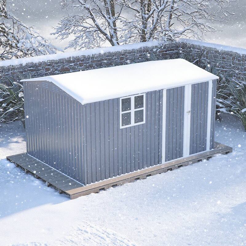 8x12 Ft Storage Shed Outdoor, XL Heavy-Duty Steel Building with Window-Features Hinged Gray Doors & 4 Air Vents for Backyard