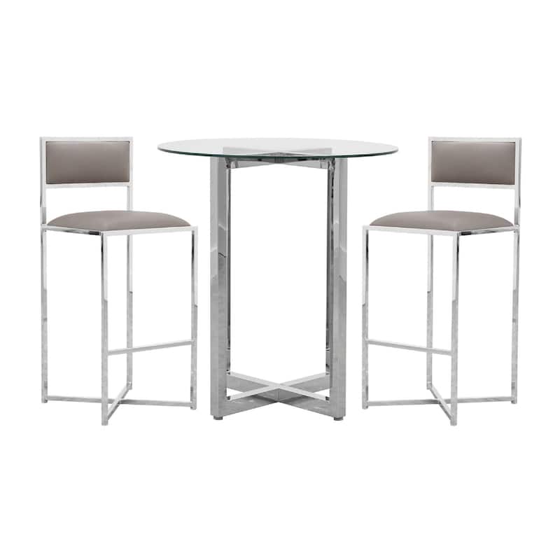 Eun 30 Inch Vegan Faux Leather Barstool, Chrome Base, Set of 2, Gray