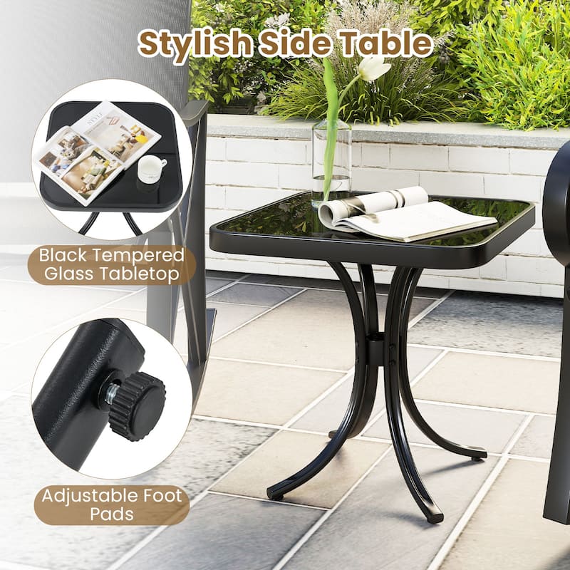 Gymax 3 Piece Patio Rocking Set 2 Rocking Chairs w/ Tempered Glass