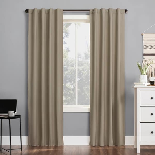 slide 2 of 10, Sun Zero Cyrus Thermal Total Blackout Back Tab Curtain Panel, Single Panel 40" x 63" - Stone