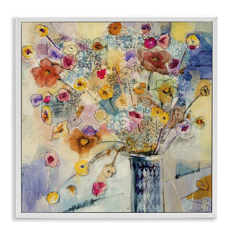 Stupell Painted Flowers Line Drawing Framed Giclee Texturized Art - Multi-Color