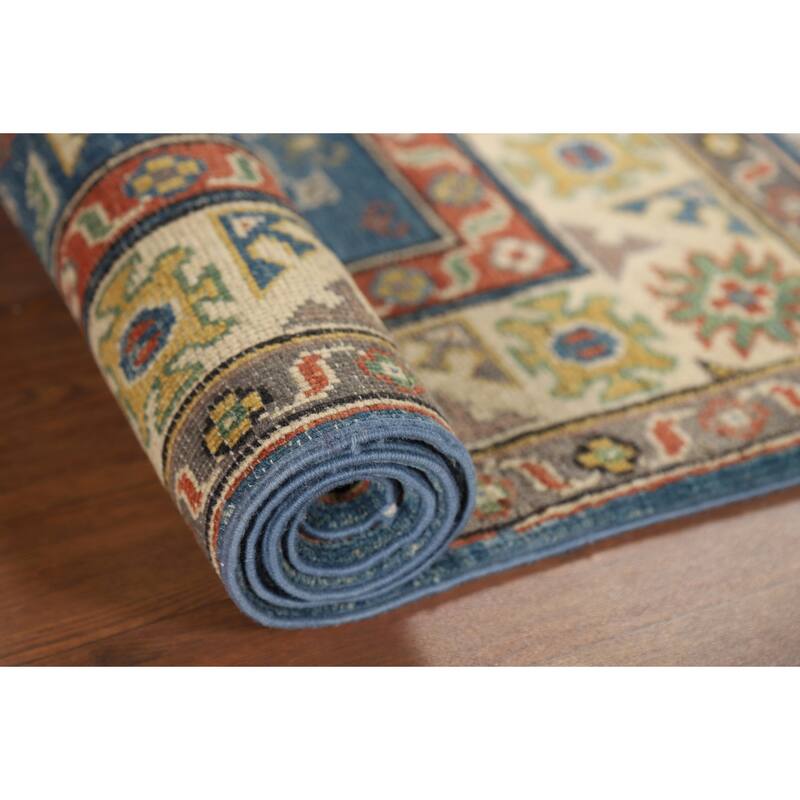 Blue Traditional Kazak Oriental Foyer Rug Hand-Knotted Wool Carpet - 2'8" x 4'3"