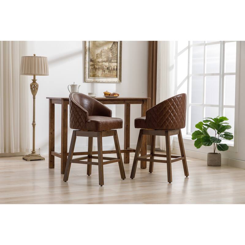 Rotating Bar Chair, Counter Height Bar Chair With Backrest, Leather Rotating Kitchen Stool, Set of 2