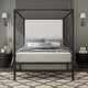 preview thumbnail 3 of 21, Metal 4-Poster Bed Frame Modern Canopy Upholstered Bed with Tall Upholstered Headboard Black - King