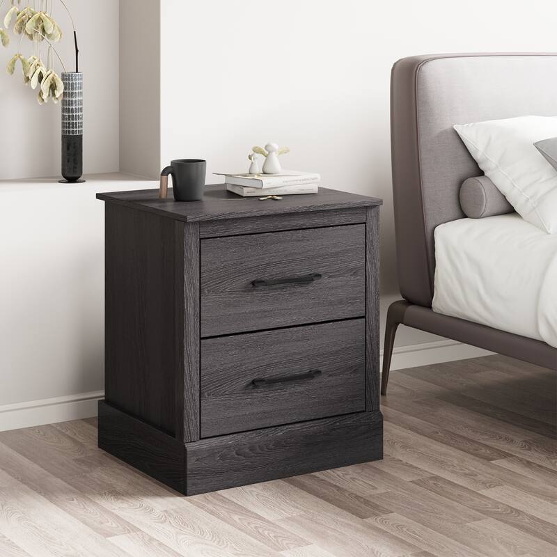 Costway 2 Drawer Nightstand Bedside Table Compact Sofa End Table Dark