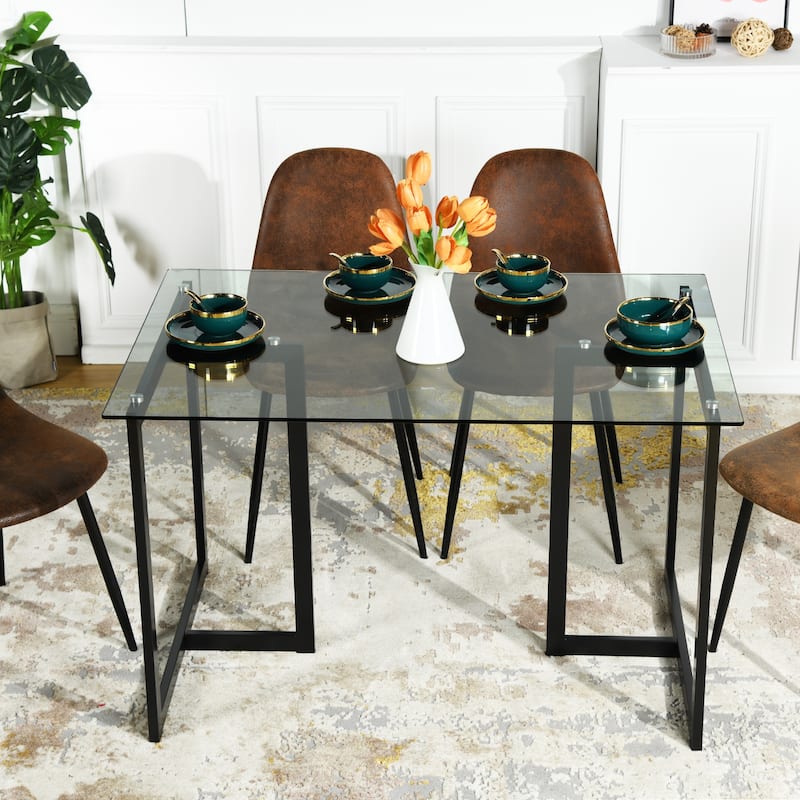 47.2 / 55 Inch Modern Tempered Glass Home Kitchen Restaurant Dining Table