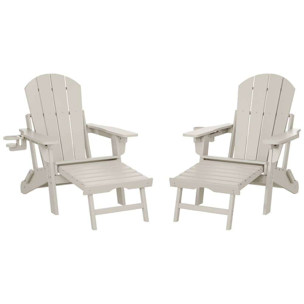 Laguna Outdoor Folding Adjustable Adirondack Chair with Cup Holder & Hideaway Ottoman (Set of 2)