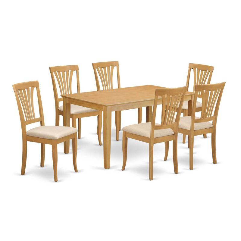 HomeStock 7-Pc Rectangle Natural Oak Finish Solid Wood Top Dining Table with 6 Chairs