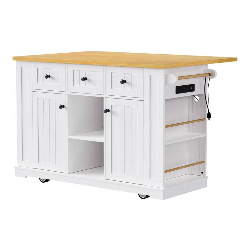 3-Piece/1 Piece Kitchen Island Set with/without 2 Bar Stools, Kitchen Cart on Wheels with 3 Drawers, Drop Leaf & Open Side Racks