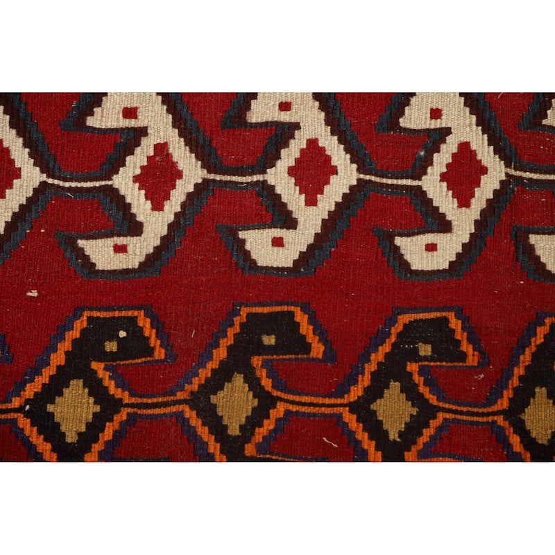 Geometric Kilim Qashqai Persian Vintage Rug Hand-Woven Wool Carpet - 5'2" x 7'7"