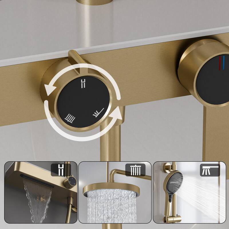 Modland 3-Function Wall Mount Shower System with Tub Spout 10.8" Rainfall Shower & Handheld Shower