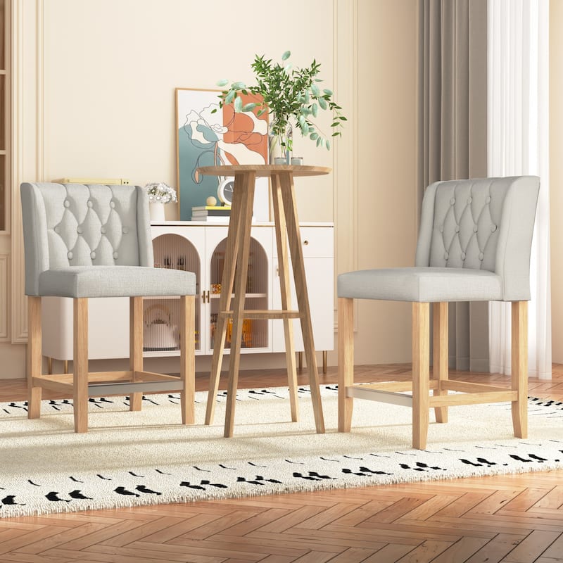 EROMMY Counter & Bar Stools Set of 2, Solid Wood Frame Upholstered Kitchen Stools
