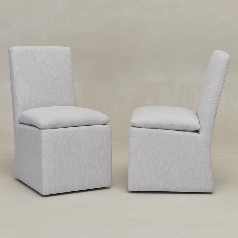 KINWELL 21" Performance Fabric Upholstered Dining Side Chair with Casters (Set of 2)