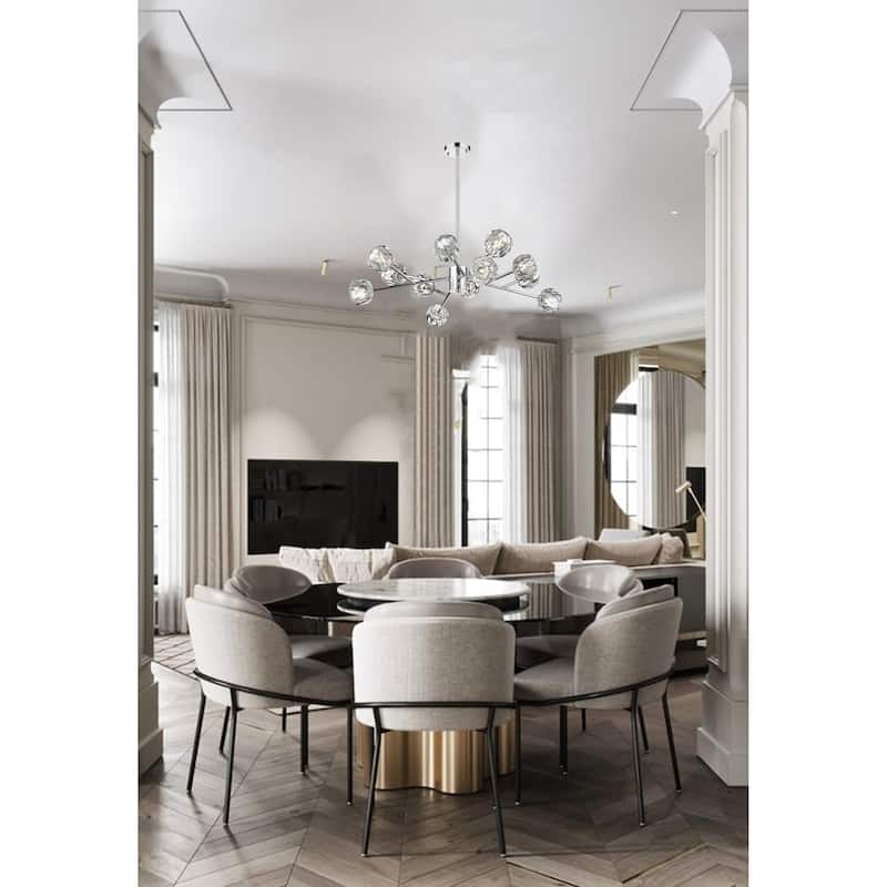 12-Light Chrome Chandelier With Clear Crystal Shades