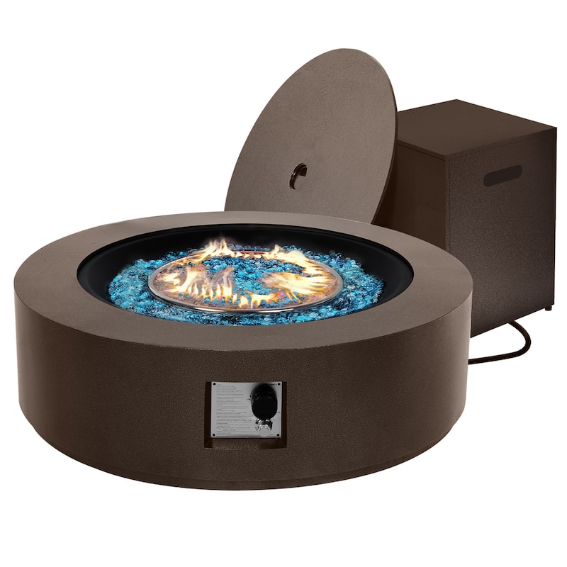 Patio Watcher 42-inch iron outdoor fire pit table with gas tank cover, lid - 42 - Brown - Propane