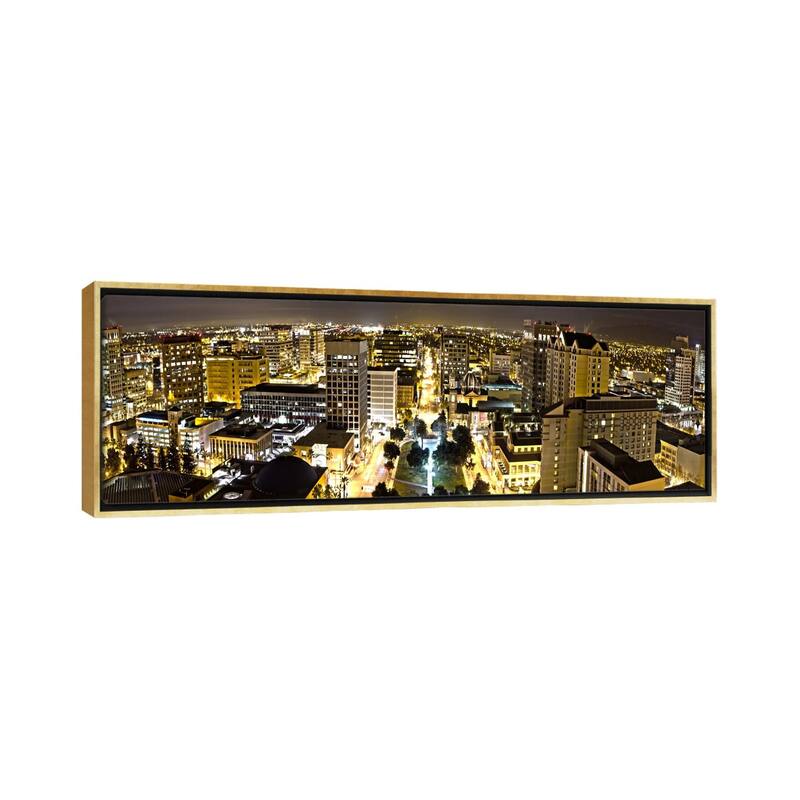 iCanvas "San Jose Panoramic Skyline Cityscape (Night View)" by Unknown Artist Framed Canvas Print - Gold - 12x36