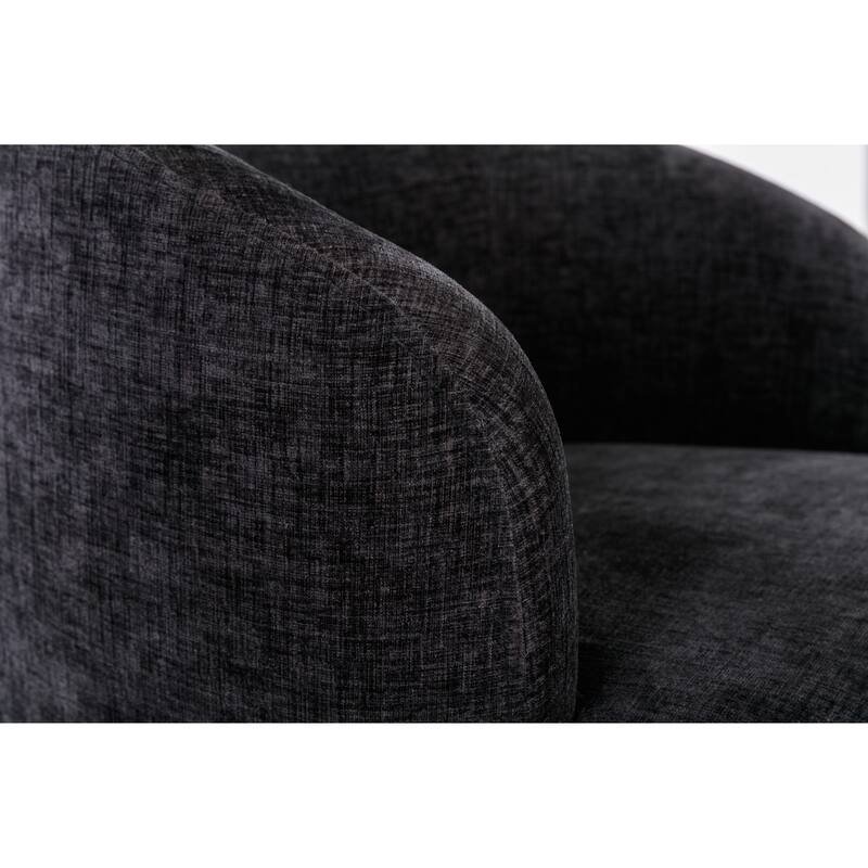 Black Chenille 25.6" Swivel Barrel Chair with Black Coating