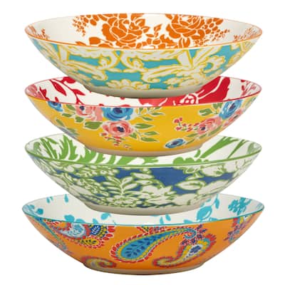 Certified International Damask Floral Assorted Designs Soup/Cereal Bowls, Set of 4