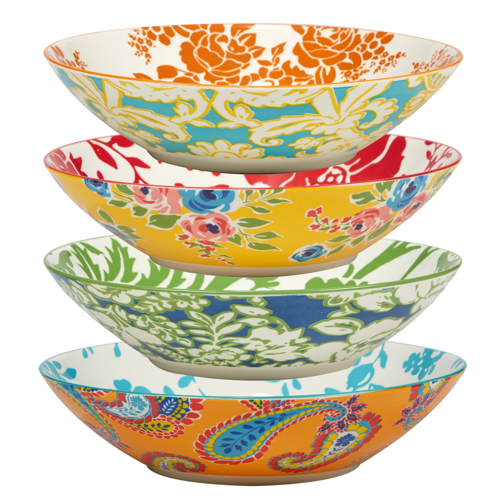 Certified International Damask Floral Assorted Designs Soup/Cereal Bowls, Set of 4
