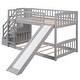 preview thumbnail 23 of 32, Stairway Twin over Twin Wooden Bunk Bed with Two Drawers & Slide - Functional Kids' Bedroom Furniture