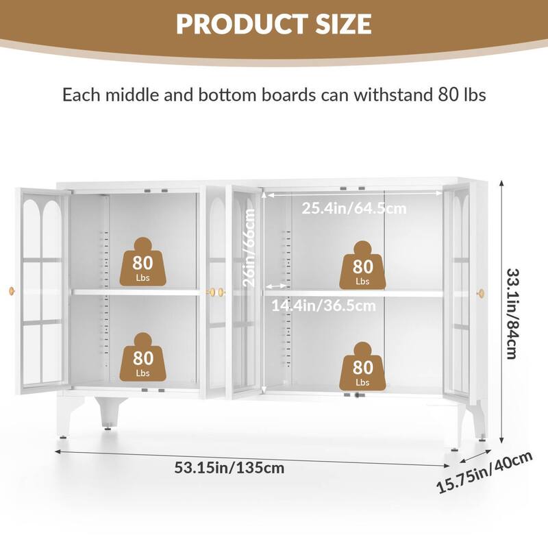 53.2"W Metal Sideboard Buffet Cabinet with Glass Doors