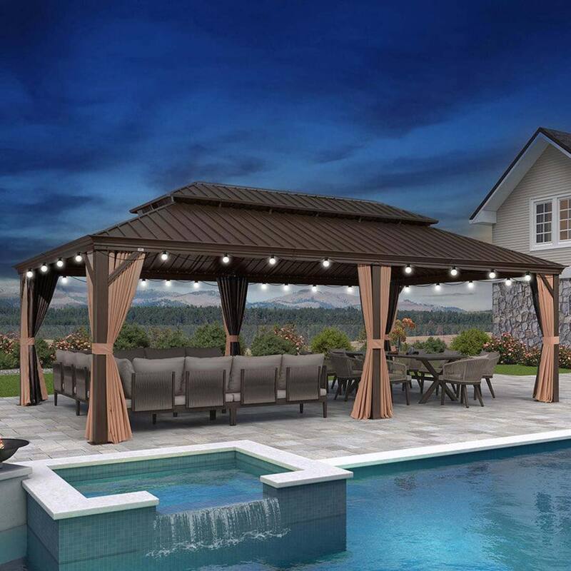 PURPLE LEAF Outdoor Gazebo Aluminum Frame Galvanized Steel Hardtop Gazebo