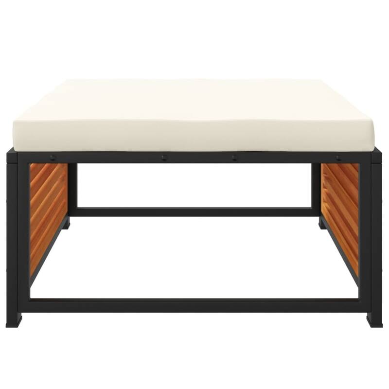 vidaXL Garden Stool Cream White Solid Acacia Wood, Powder-Coated Steel - 26.8 x 26.8 x 11.8 in