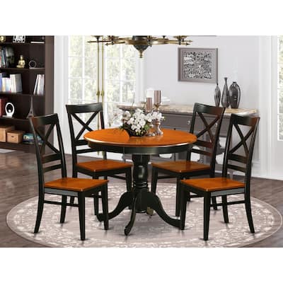 5-Piece Round Black Finish Solid Wood Top Dining table with 4 Chairs with