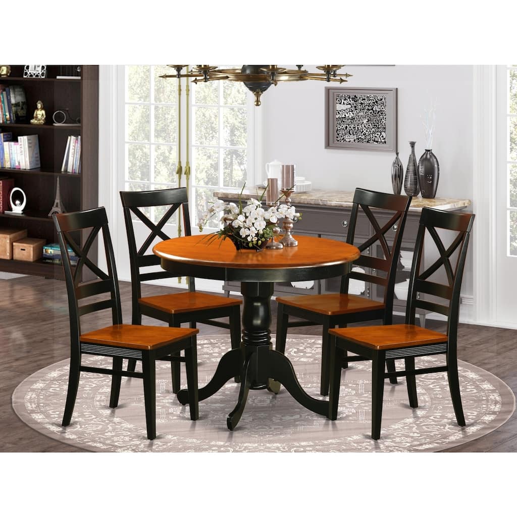 5-Piece Round Black Finish Solid Wood Top Dining table with 4 Chairs with
