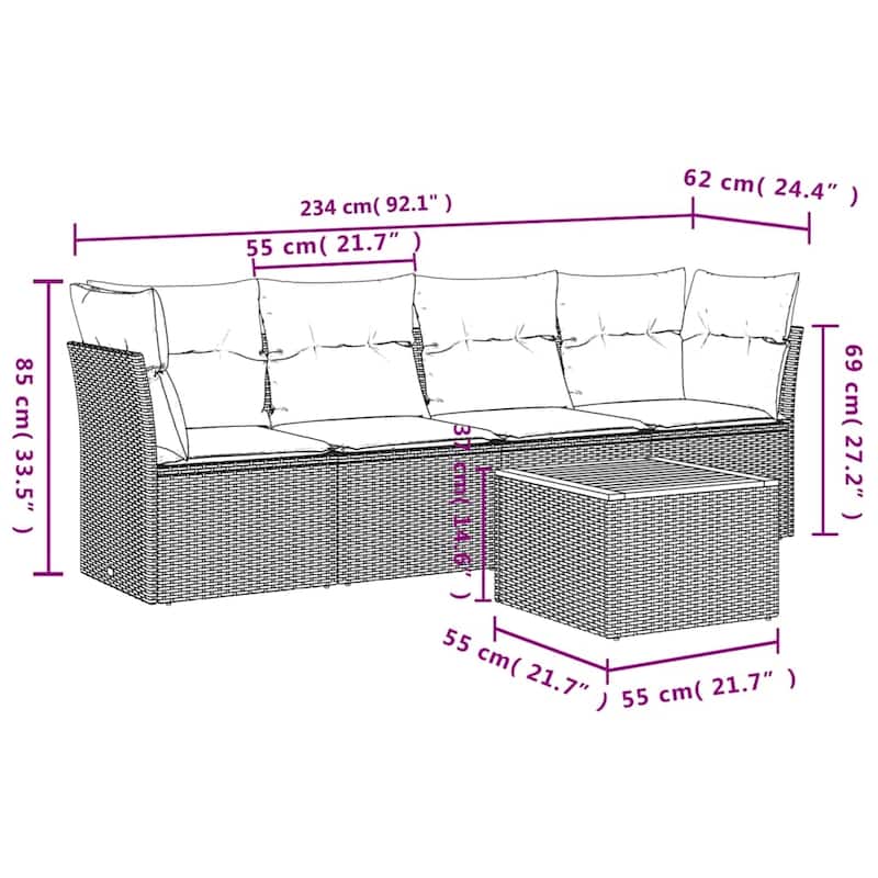 vidaXL Garden Sofa Set Black Poly Rattan Large Modular Garden Sofa Set - 24.4 x 24.4 x 27.2
