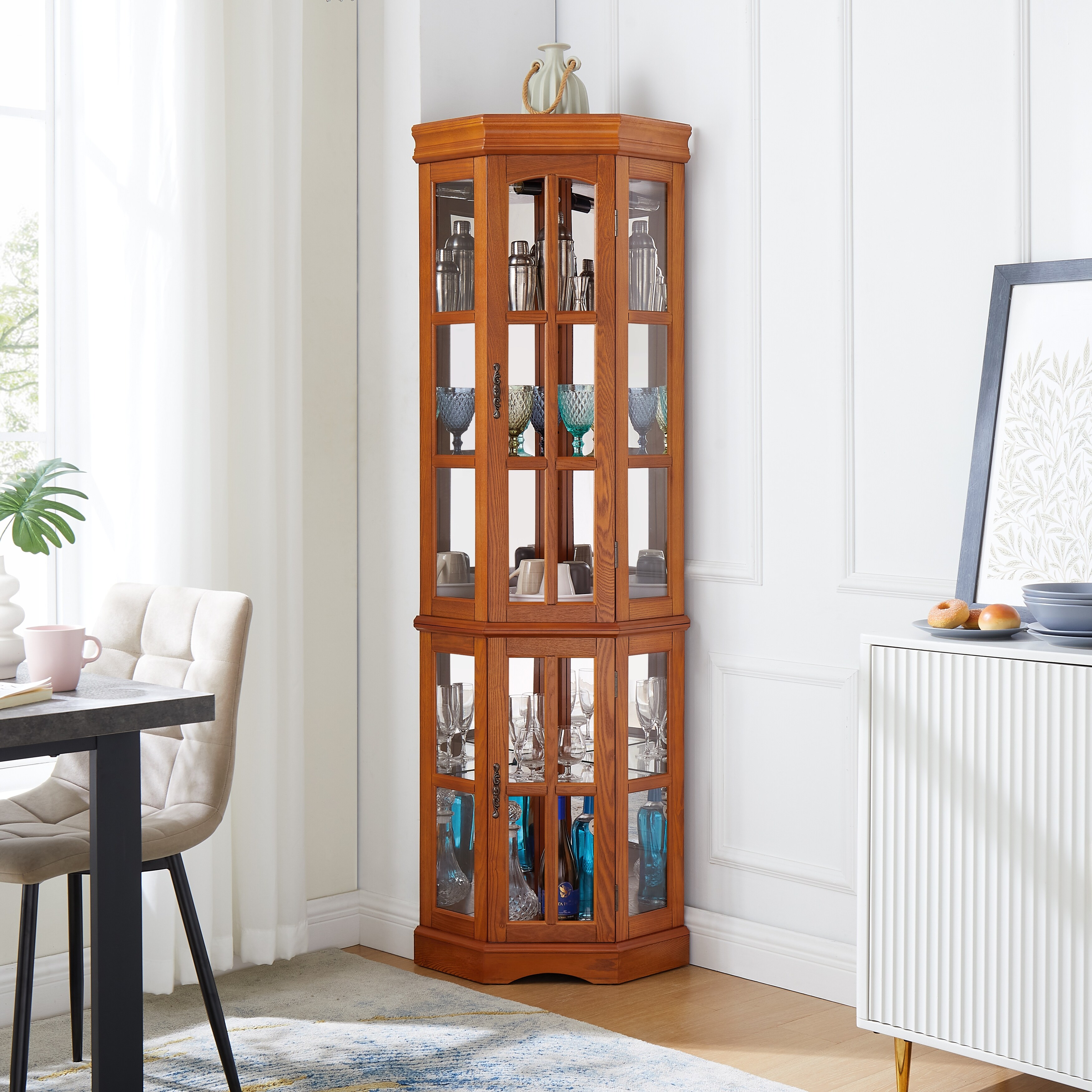 73.25'' Tall Vintage Display Cabinet with Double Glass Doors