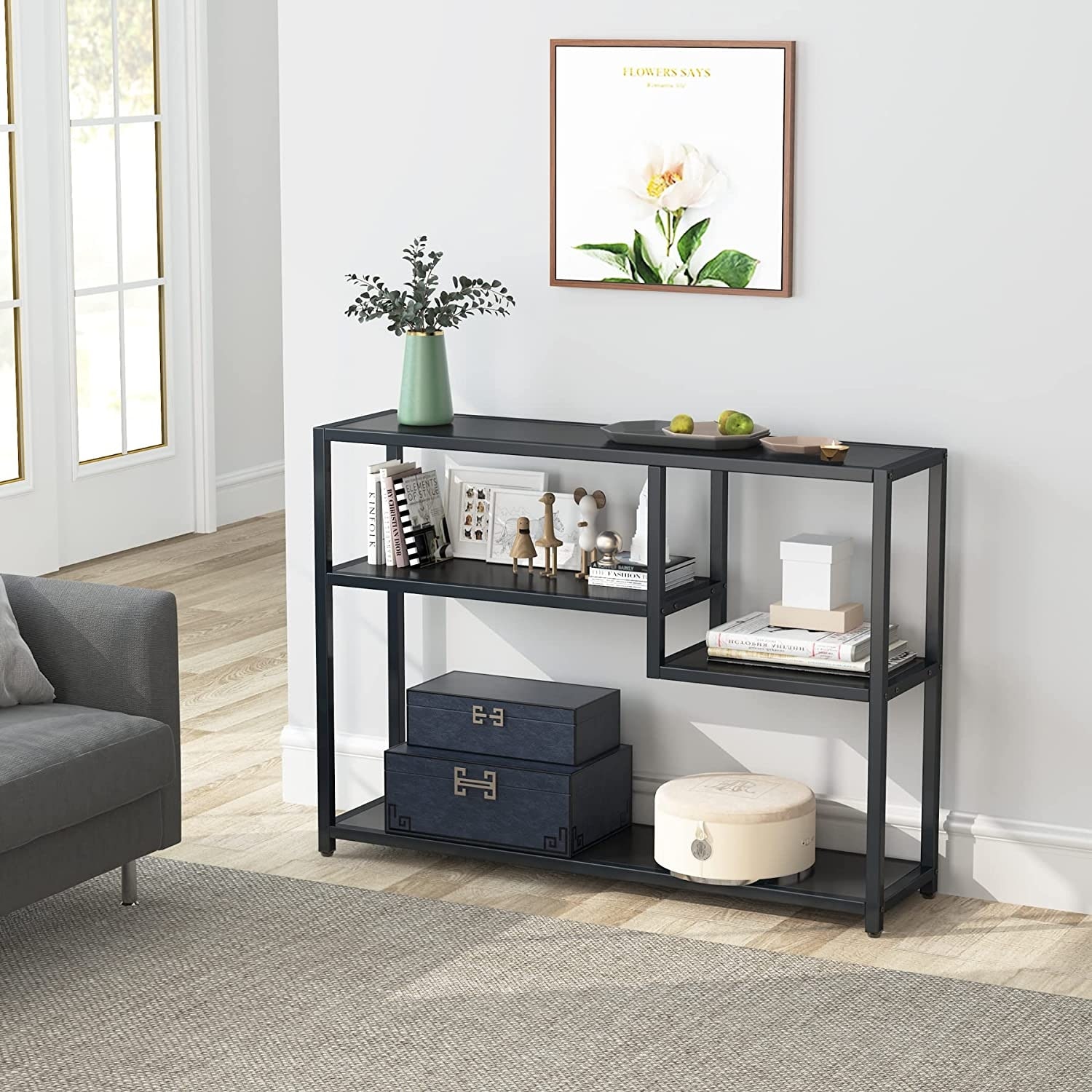 43 Inch Small Sofa Console Table with Storage Shelves for Behind