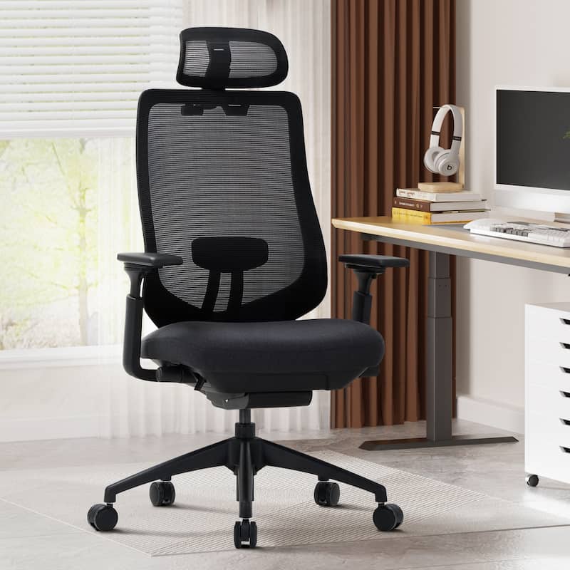 Ergonomic Office Chair, Mesh High Back, 4D Arms, Lumbar Support, Tilt Lock, Black