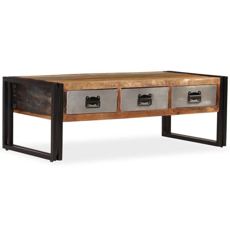 vidaXL Coffee Table with 3 Drawers Solid Reclaimed Wood 39.4"x19.7"x13.8"