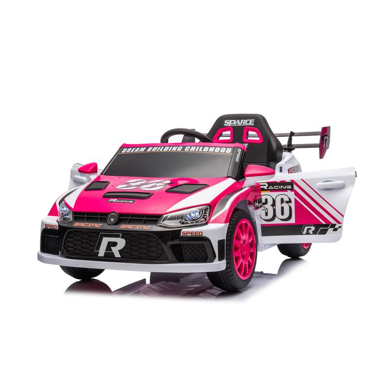Pink Electric Car for Kids with Seat Belts, Battery Powered Electric Car with Battery Display, Racing Car Toy with Bluetooth