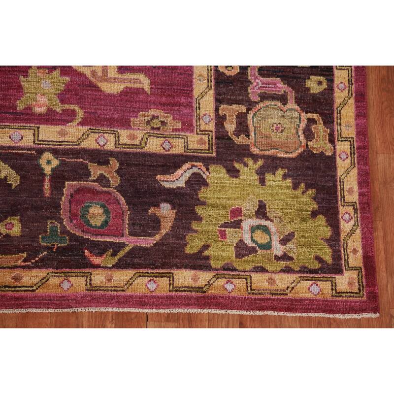 Hand Knotted Oriental 100% Wool Carpet Transitional All-Over Pink Oushak Area Rug - 9' 9'' X 8' 0''