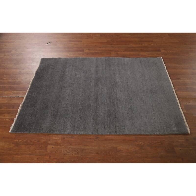 Gray Gabbeh Modern Rug Handmade Wool Carpet - 3'5" x 4'11"