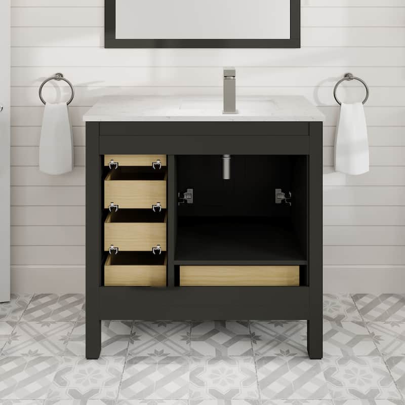 Eviva London 38"W Bath Vanity with Carrara Quartz Top