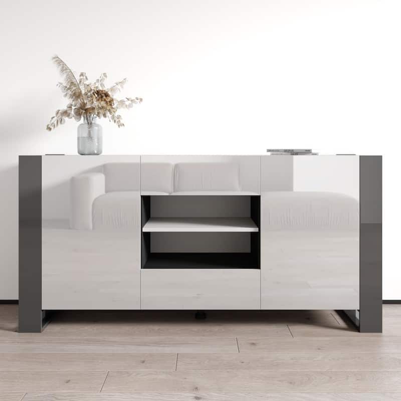 Woody Modern 64.5-inch Sideboard Buffet - White/Gray