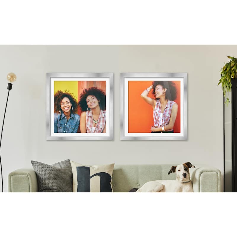18x18 Frame Silver With White Picture Mat For 18x18 Print - Or 20x20