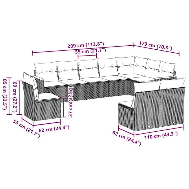 vidaXL Patio Sofa Set with Cushions Outdoor Conversation Furniture Poly Rattan