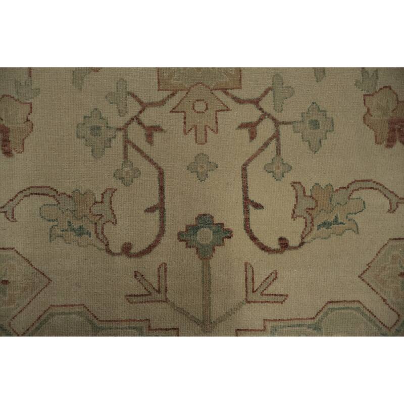 Hand Knotted Oriental 100% Wool Carpet Traditional Geometric Beige & Ivories Ziegler Area Rug - 13' 4'' X 9' 10''