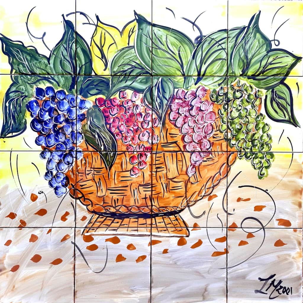 24x24 Grapes Basket Kitchen Backsplash Ceramic Tiles Wall Mural