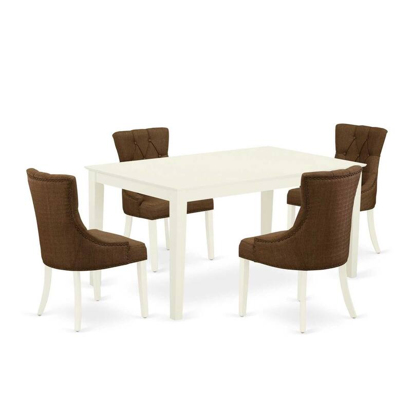 HomeStock 5-Pc Linen White Finish Solid Wood Top - Rectangular Dining Room Set - Seats 4