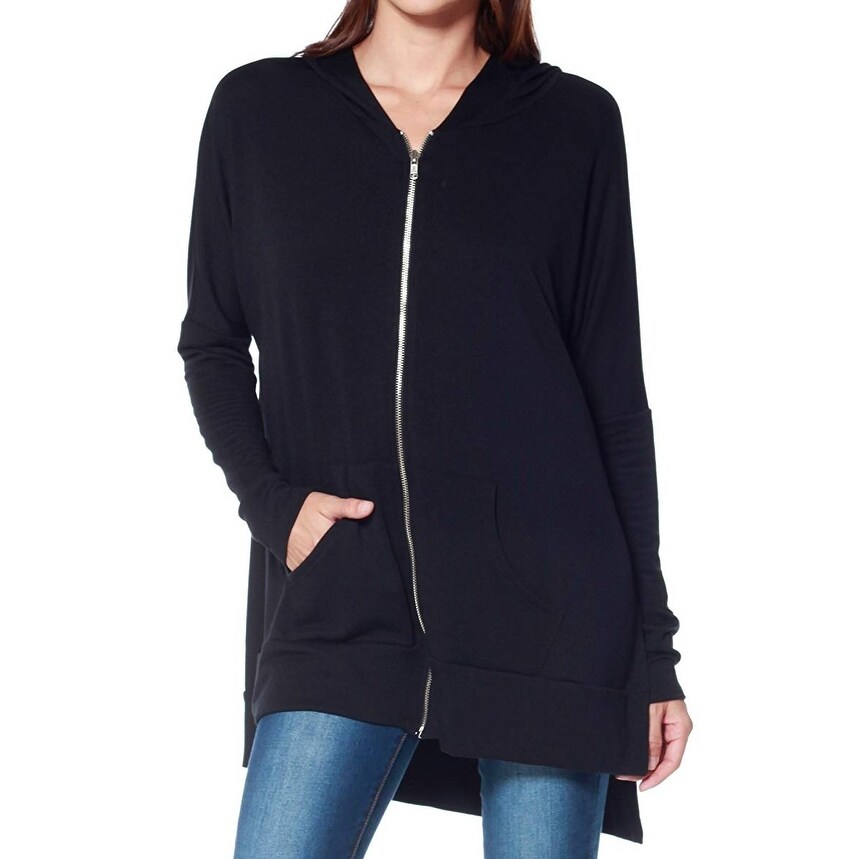 Shop Alexander David Womens Sweater Black Size Medium M Full Zip Hooded On Sale Overstock 29039896